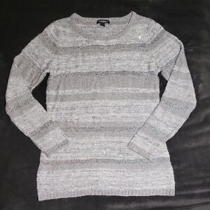 Roz & Ali Women's Gray and Silver Striped Sweater Sz Medium